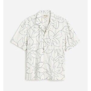Madewell Shirt Mens XXL Cream Linen Embroidered Boxy Tropical Short-Sleeve New